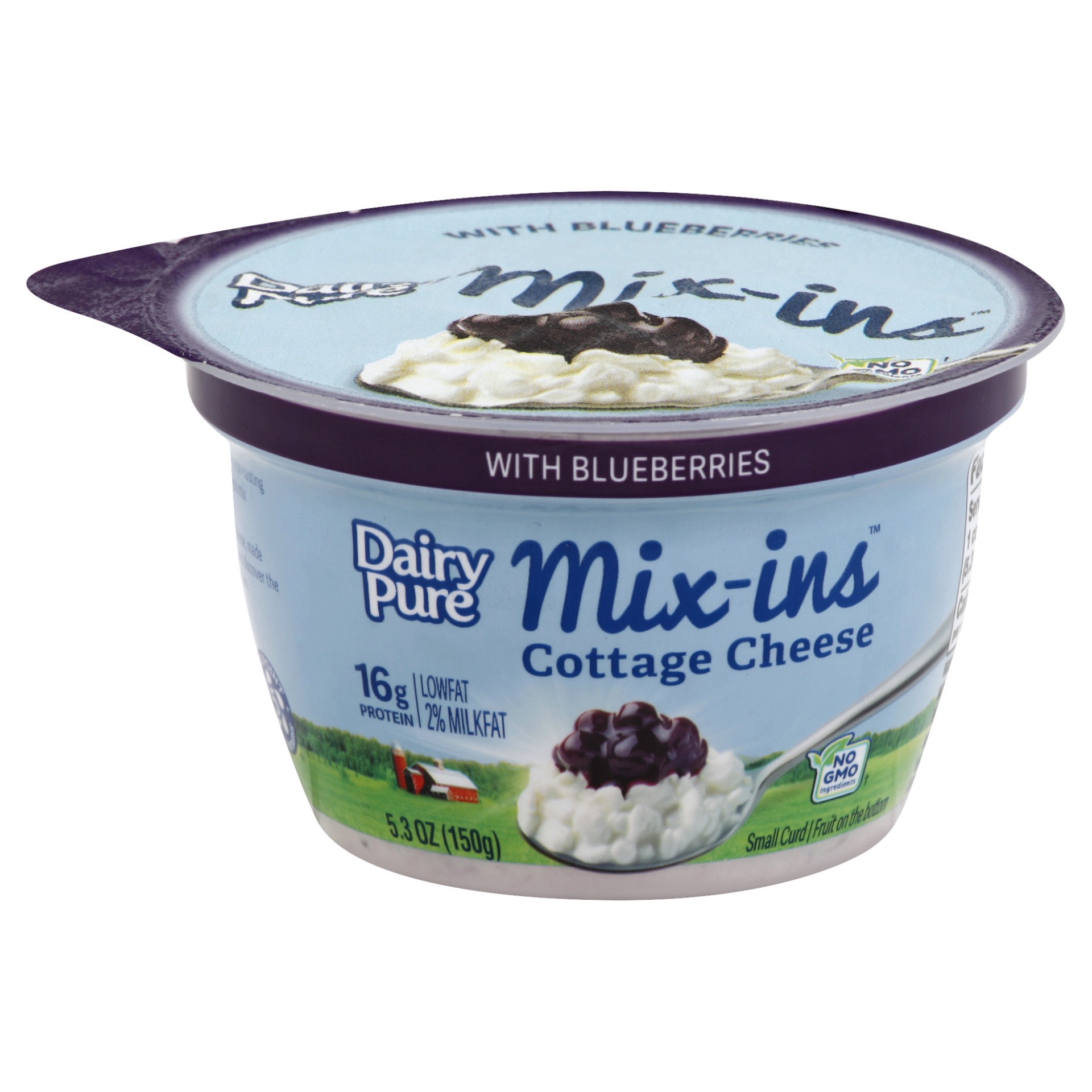 slide 1 of 1, Dairy Pure Mix-ins Low Fat Cottage Cheese with Blueberries - 5.3 oz Cup, 5.3 oz