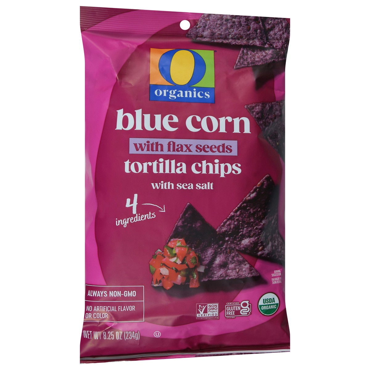 slide 3 of 4, O Organics Blue Corn With Flax Tortilla Chips - 8.25 Oz, 8.25 oz