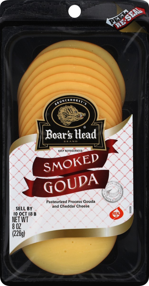 slide 4 of 7, Boar's Head Pre-sliced Naturally Smoked Gouda Cheese, 8 oz