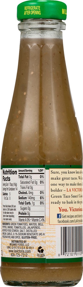 slide 10 of 10, La Victoria Mild Green Taco Sauce 8 oz. Glass Bottle, 8 oz