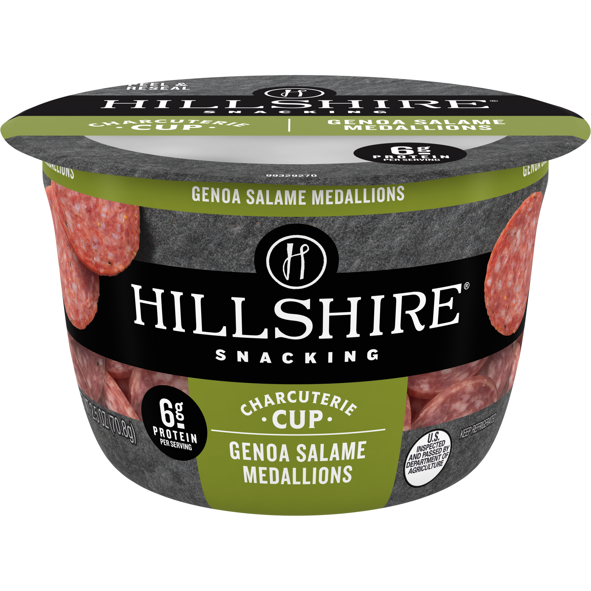 slide 1 of 8, Hillshire Snacking Charcuterie Cup, Genoa Salami Medallions, 2.5 oz, 70.87 g