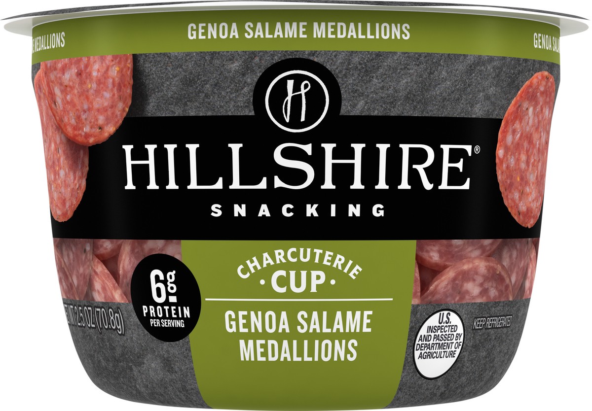 slide 2 of 8, Hillshire Snacking Charcuterie Cup, Genoa Salami Medallions, 2.5 oz, 70.87 g