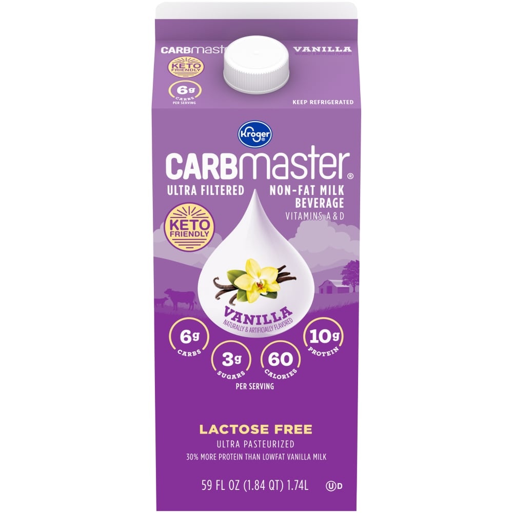 slide 1 of 1, Kroger Carbmaster Lactose Free Non-Fat Vanilla Milk Beverage - 59 fl oz, 59 fl oz
