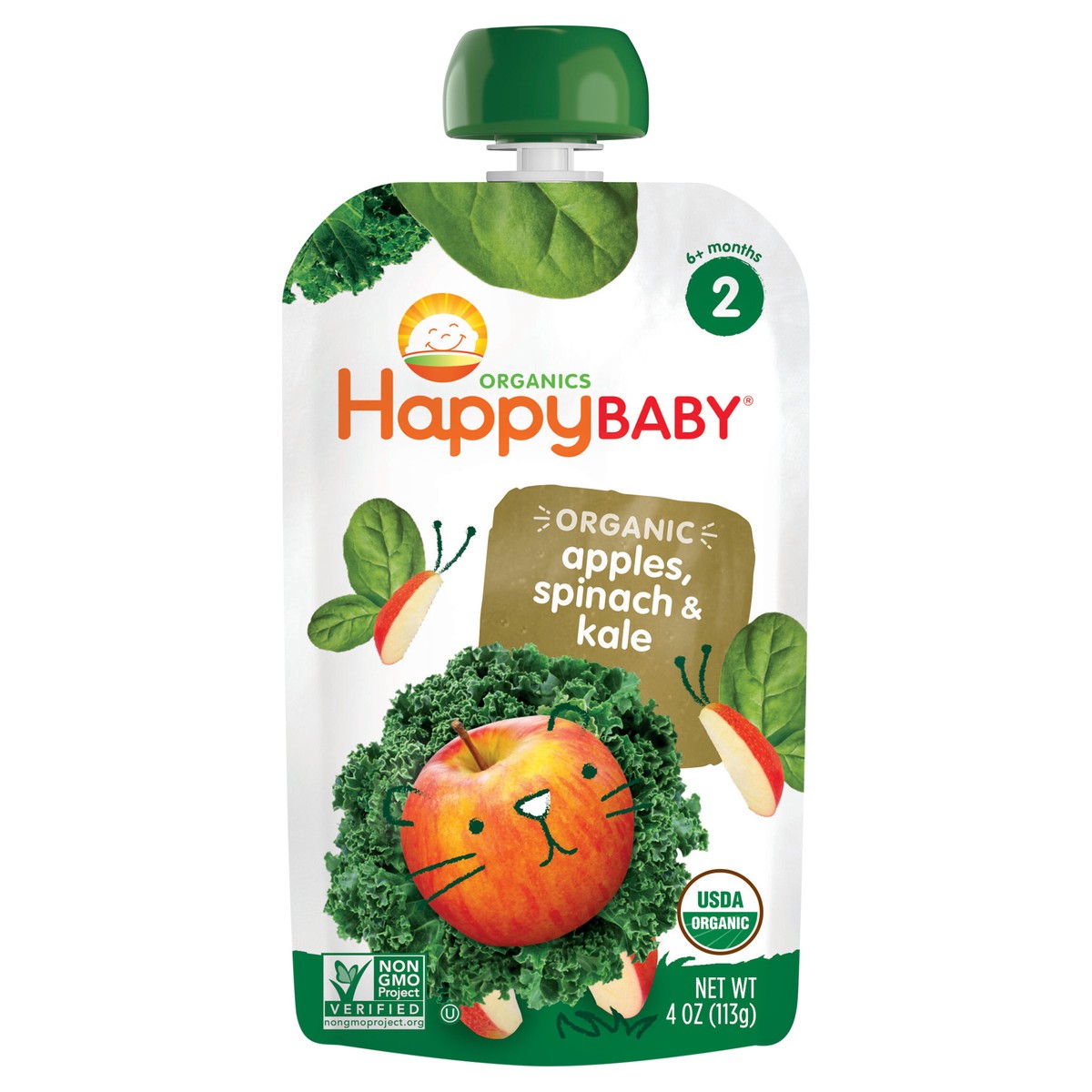 slide 1 of 3, Happy Baby Stage2 Apple, Spinach & Kale, 3.5 oz