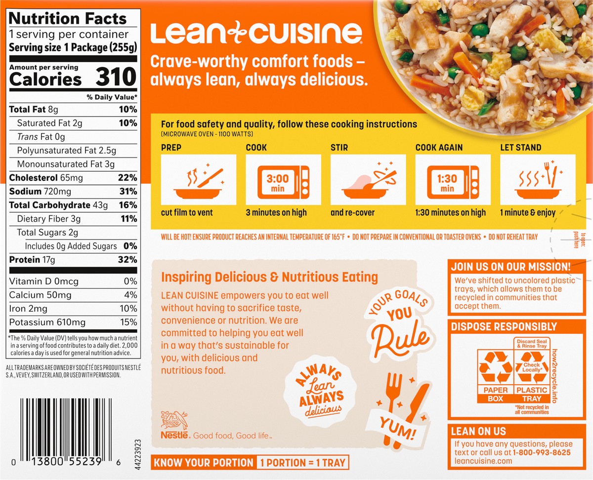 slide 4 of 9, Lean Cuisine Frozen Meal Chicken Fried Rice, Comfort Cravings Microwave Meal, Frozen Chicken Dinner with Rice, Frozen Dinner for One, 9 oz