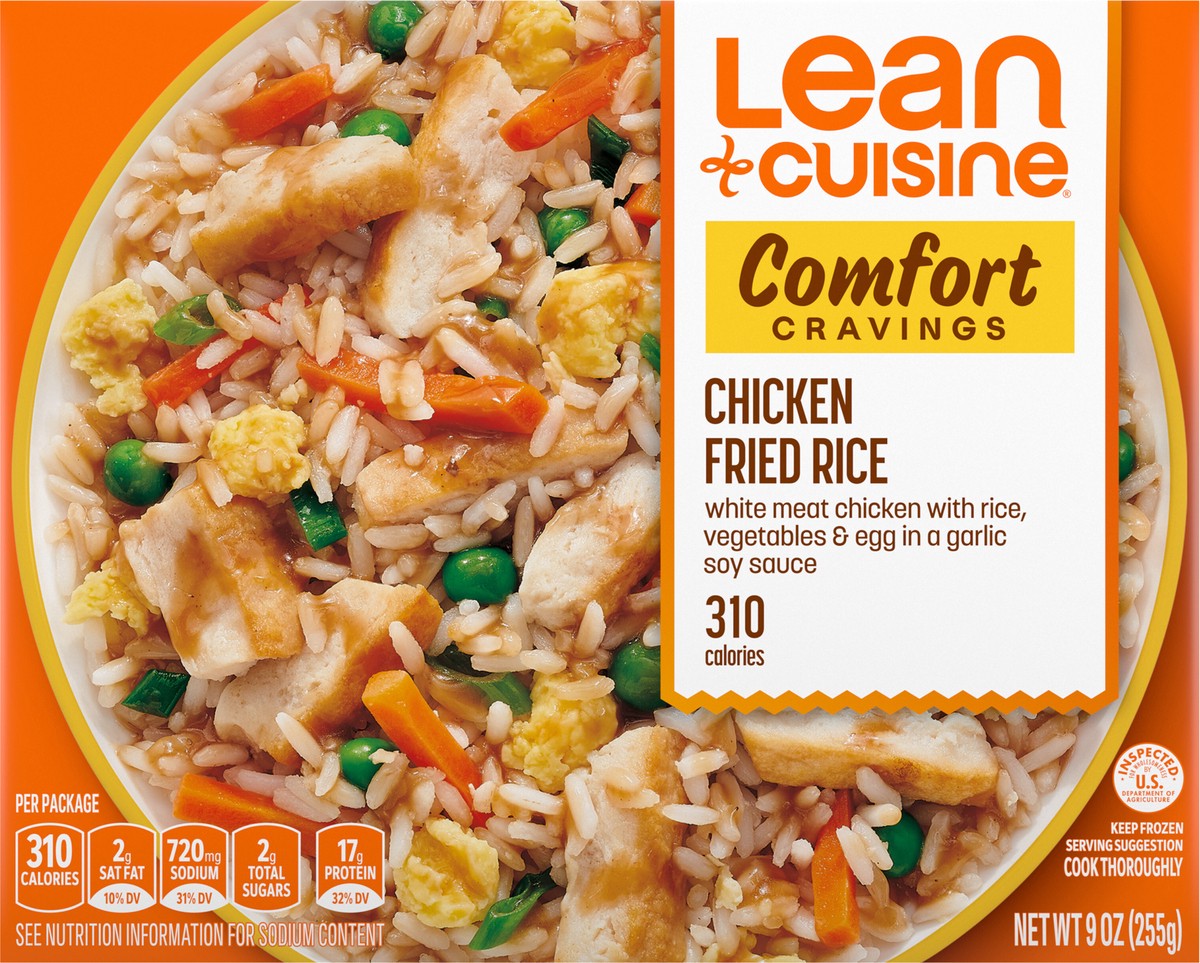 slide 8 of 9, Lean Cuisine Frozen Meal Chicken Fried Rice, Comfort Cravings Microwave Meal, Frozen Chicken Dinner with Rice, Frozen Dinner for One, 9 oz