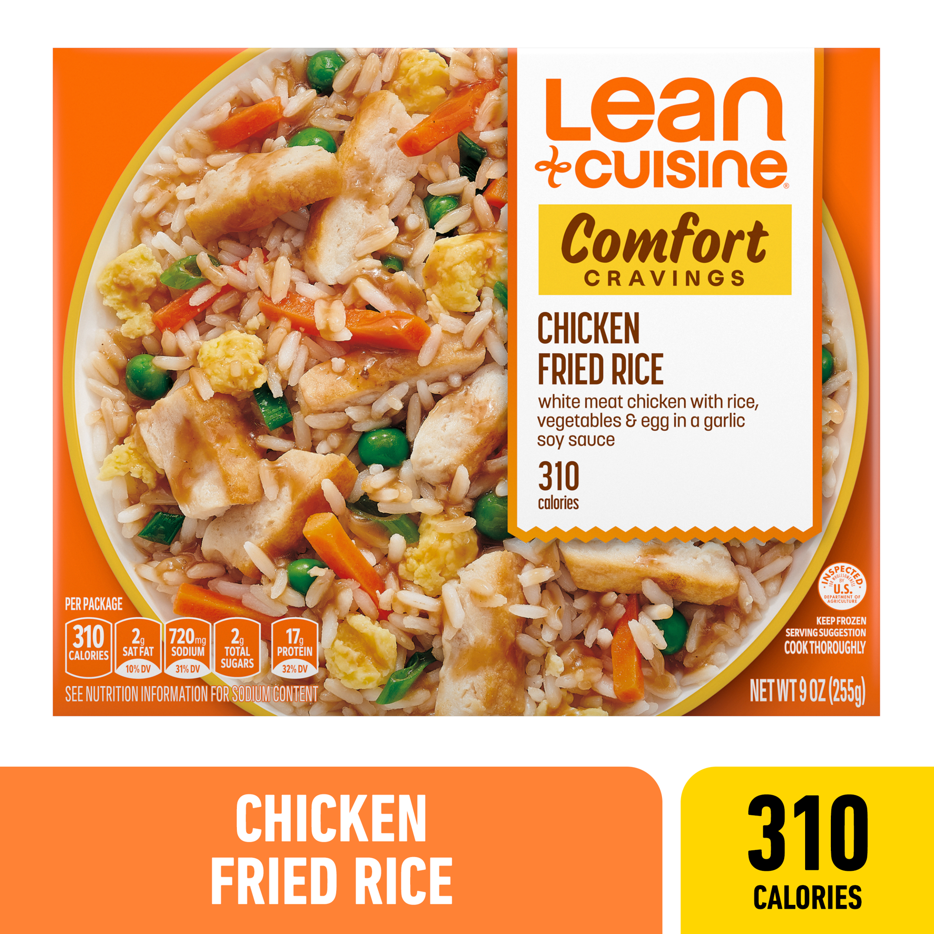 slide 1 of 9, Lean Cuisine Frozen Meal Chicken Fried Rice, Comfort Cravings Microwave Meal, Frozen Chicken Dinner with Rice, Frozen Dinner for One, 9 oz