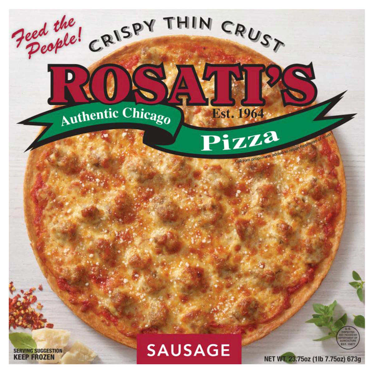 slide 1 of 9, Rosati's Pizza Crispy Thin Crust Sausage Pizza 12 Inch, 25 oz