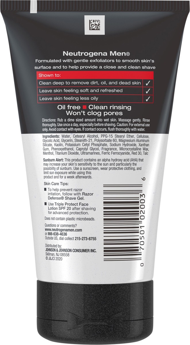 slide 3 of 7, Neutrogena Men Exfoliating Razor Defense Gentle Refreshing Daily Shave Face Scrub, Conditioning Facial Cleanser for Smoother Skin & Less Razor Irritation, Oil- & Dye-Free, 4.2 fl. oz, 4.20 fl oz