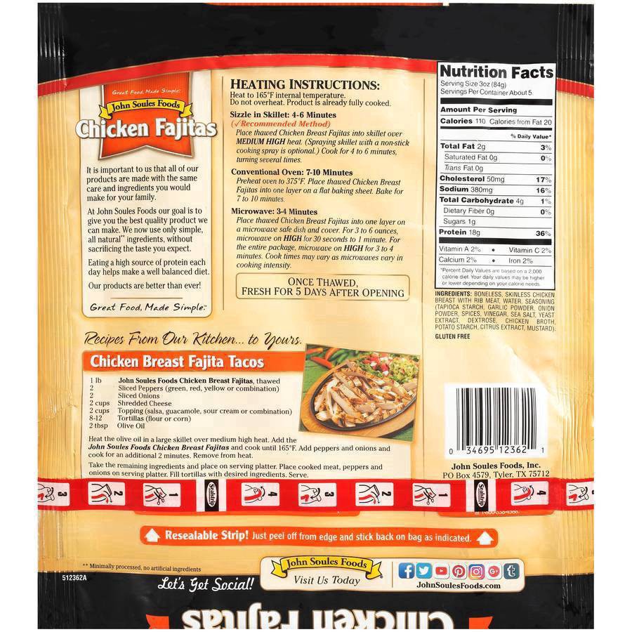 slide 18 of 27, John Soules Foods Chicken Fajitas, 16 oz, Frozen, 16 oz