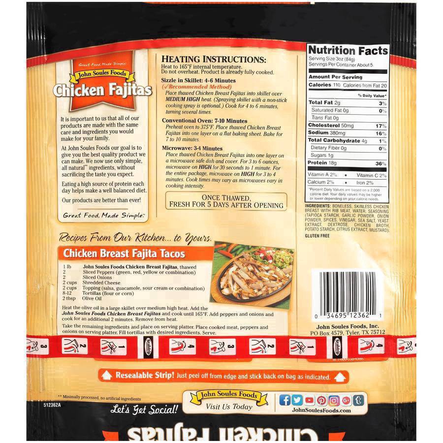 slide 15 of 27, John Soules Foods Chicken Fajitas, 16 oz, Frozen, 16 oz