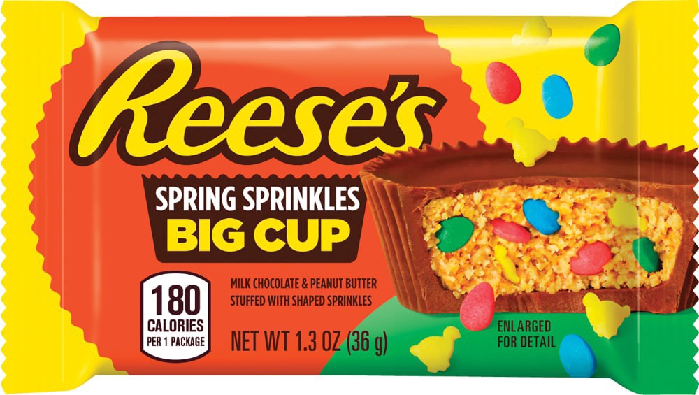 slide 1 of 8, REESE'S Big Cup with Sprinkles Milk Chocolate Peanut Butter Cup, Easter Candy Pack, 1.3 oz, 1.3 oz