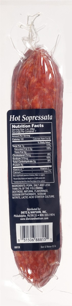 slide 13 of 13, Dietz & Watson Hot Dry Sausage Sopressata 7 oz, 7 oz