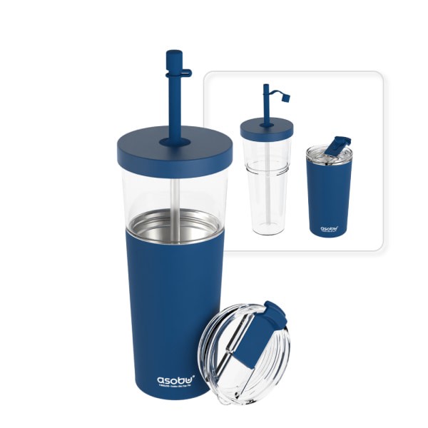 slide 4 of 7, ASOBU Marina 2-In-1 Tumbler, 28 Oz, Blue, 1 ct