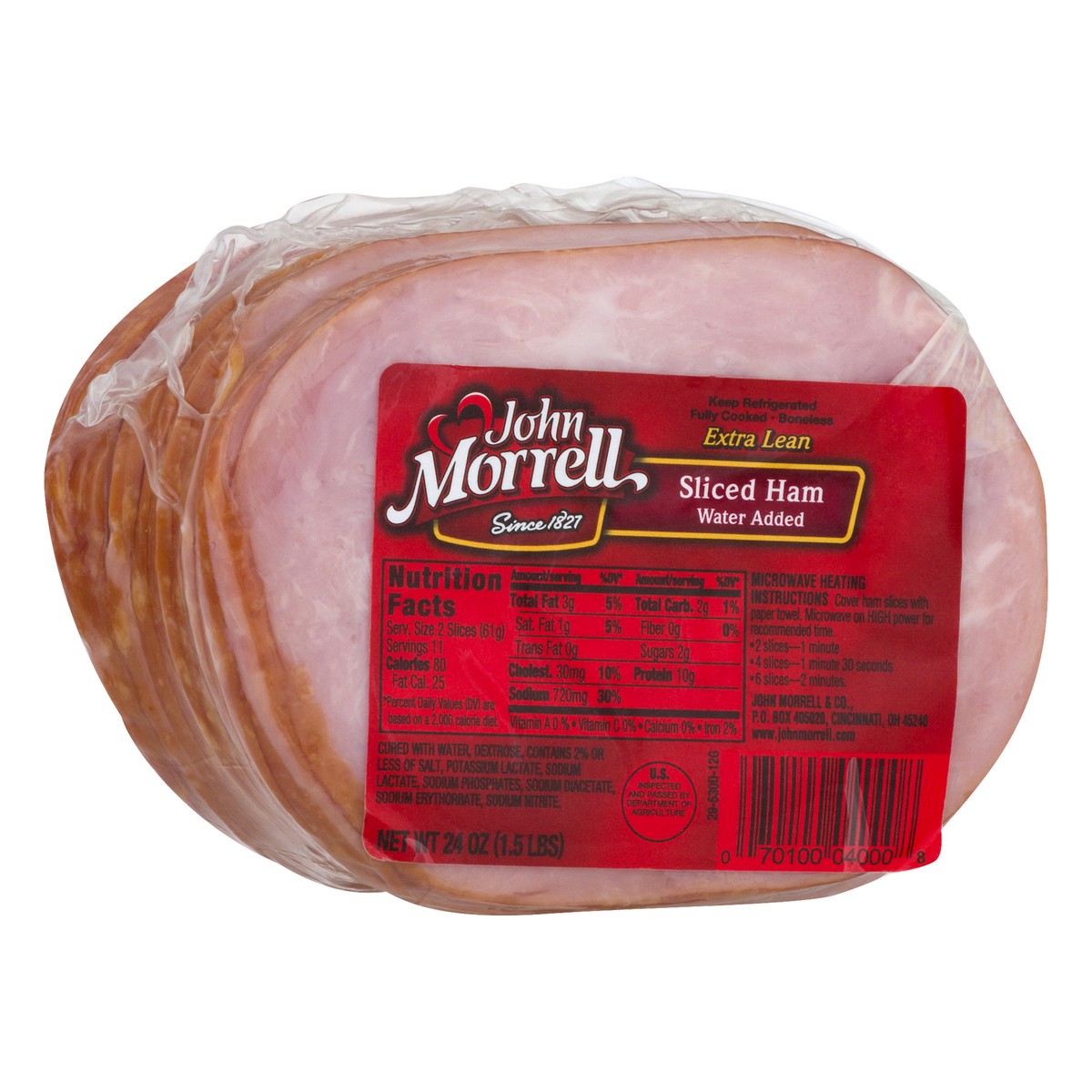 slide 2 of 10, John Morrell Water Added Extra Lean Boneless Pre-Sliced Ham, 24 oz