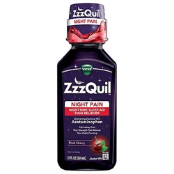 Vicks Zzzquil Night Pain Liquid Nighttime Sleep Aid Pain Reliever Midnight Berry - 12 Fl. Oz.