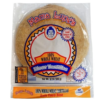 slide 1 of 1, Mama Lupe's 100% Whole Wheat Flour Tortillas Soft Taco Size, 10 ct