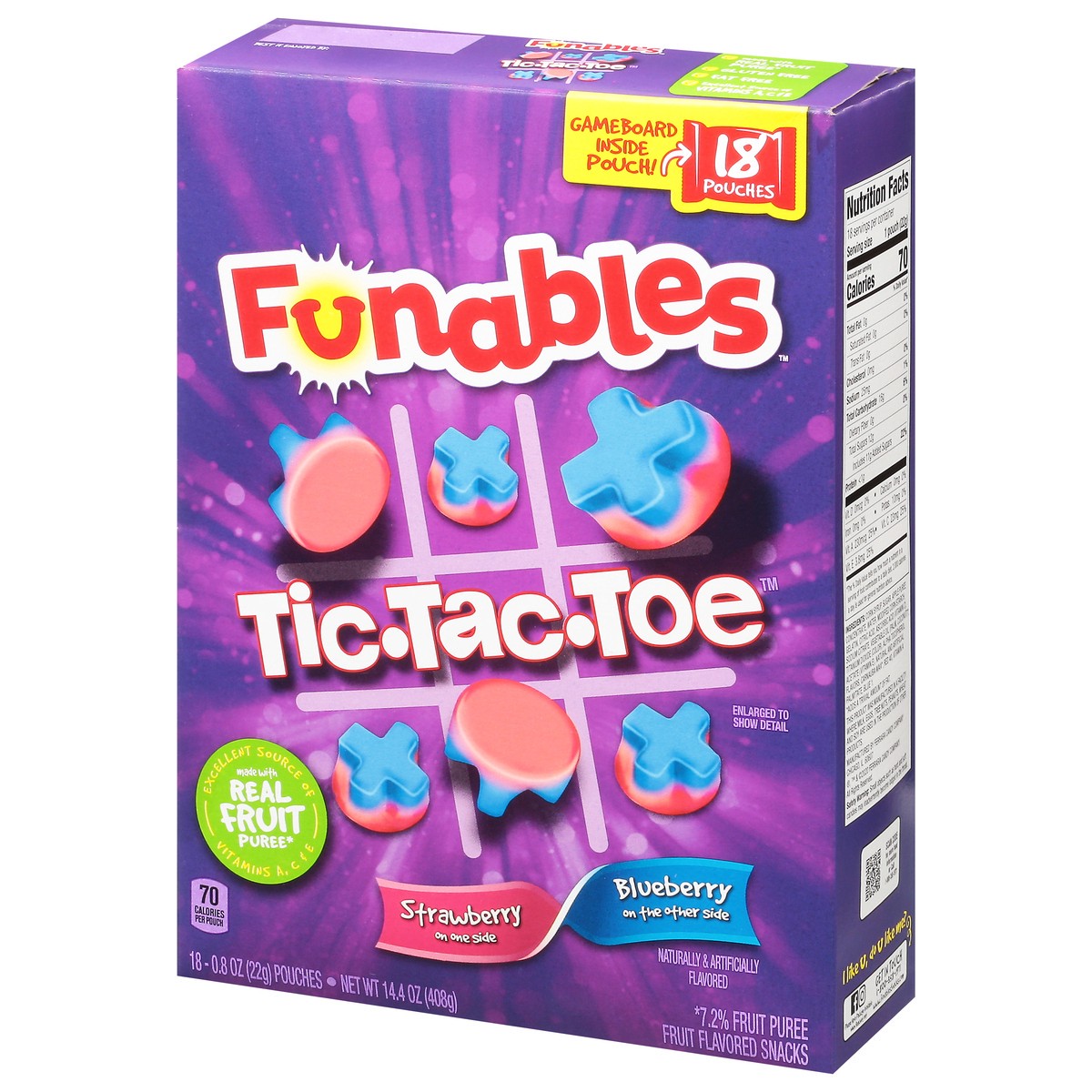 slide 3 of 9, Funables Tic Tac Toe Strawberry/Blueberry Fruit Flavored Snacks 18 - 0.8 oz Pouches, 18 ct