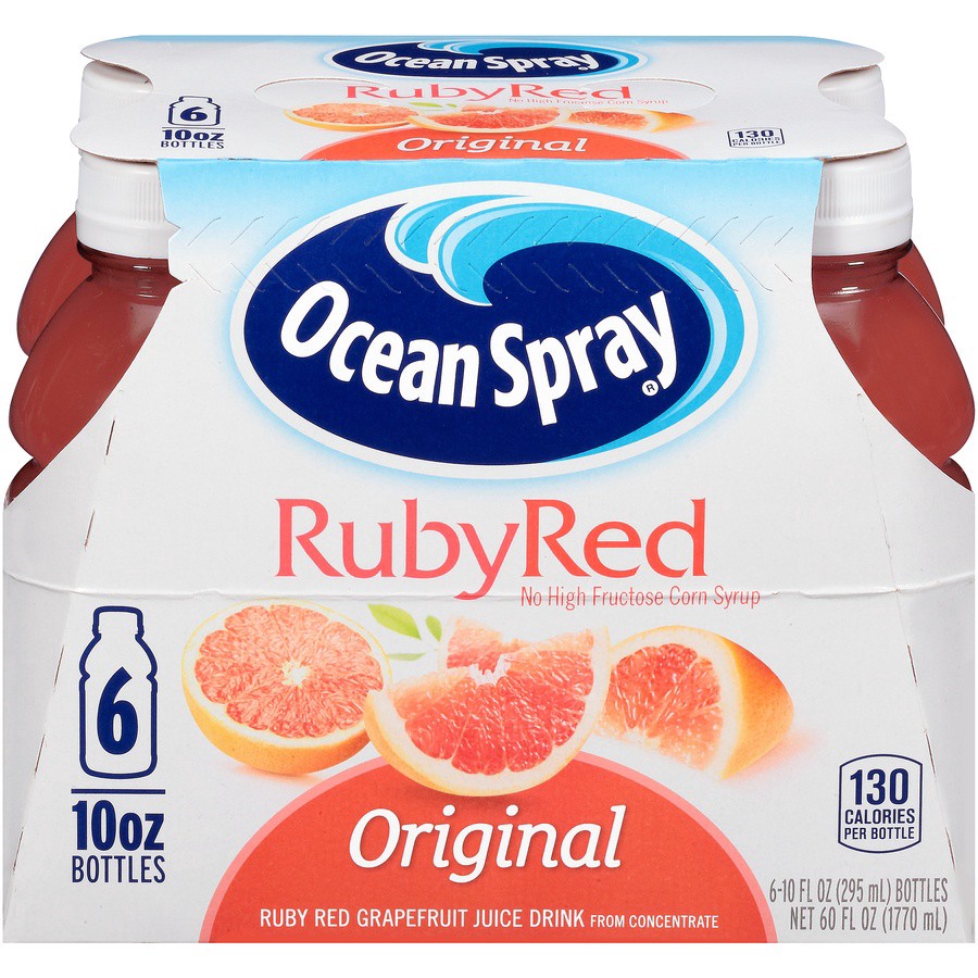slide 1 of 9, Ocean Spray Ruby Red Grapefruit Juice Drinks, 10 Fl Oz Bottles, 6 Count, 6 ct; 10 oz