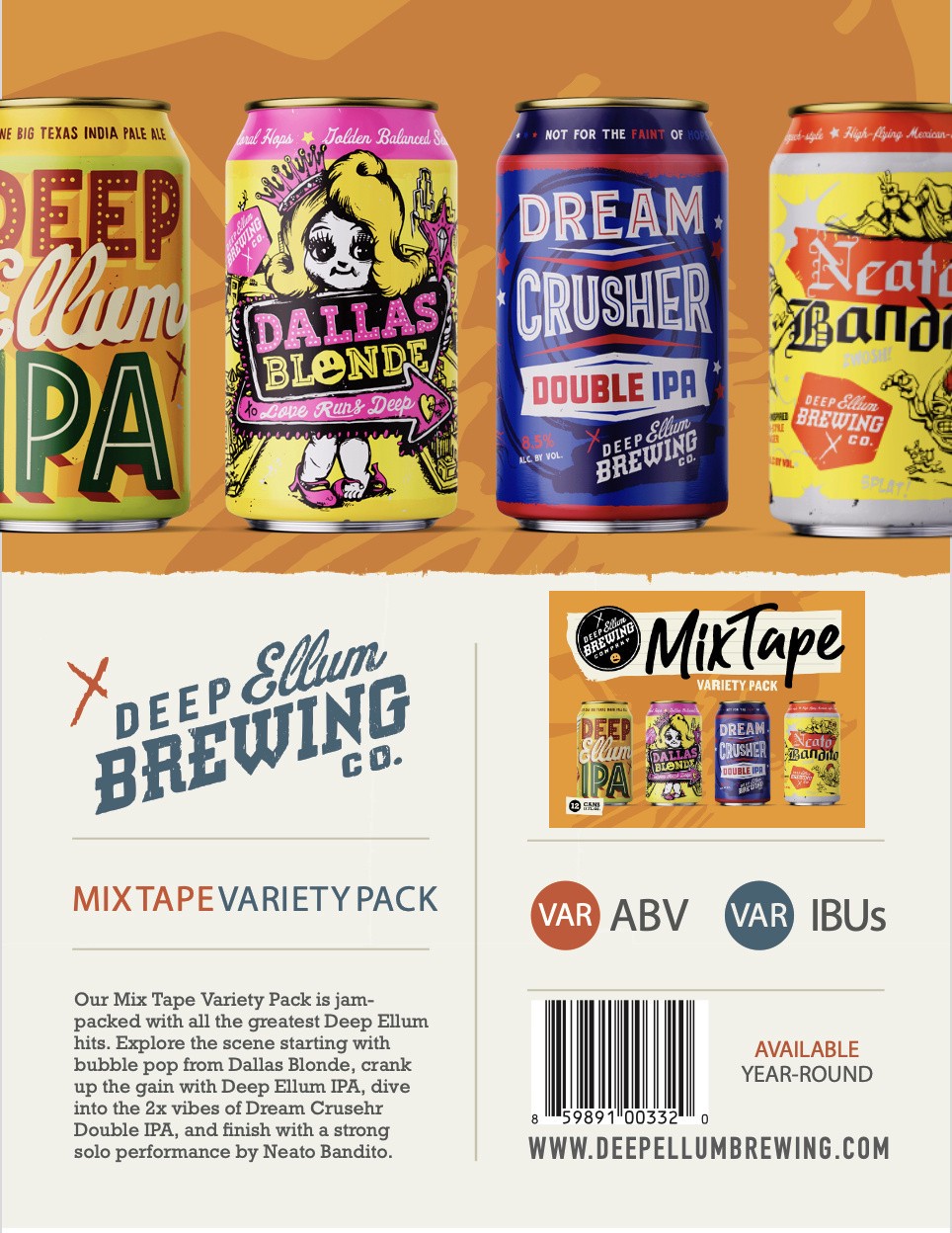 slide 4 of 5, Deep Ellum Brewing Co. Deep Ellum Mix Tape Variety Pack 2/12/12oz, 12 ct