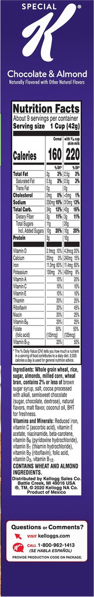 slide 8 of 8, Special K Kellogg's Special K Breakfast Cereal, Chocolate and Almond, 13.3 Oz, Box, 13.3 oz