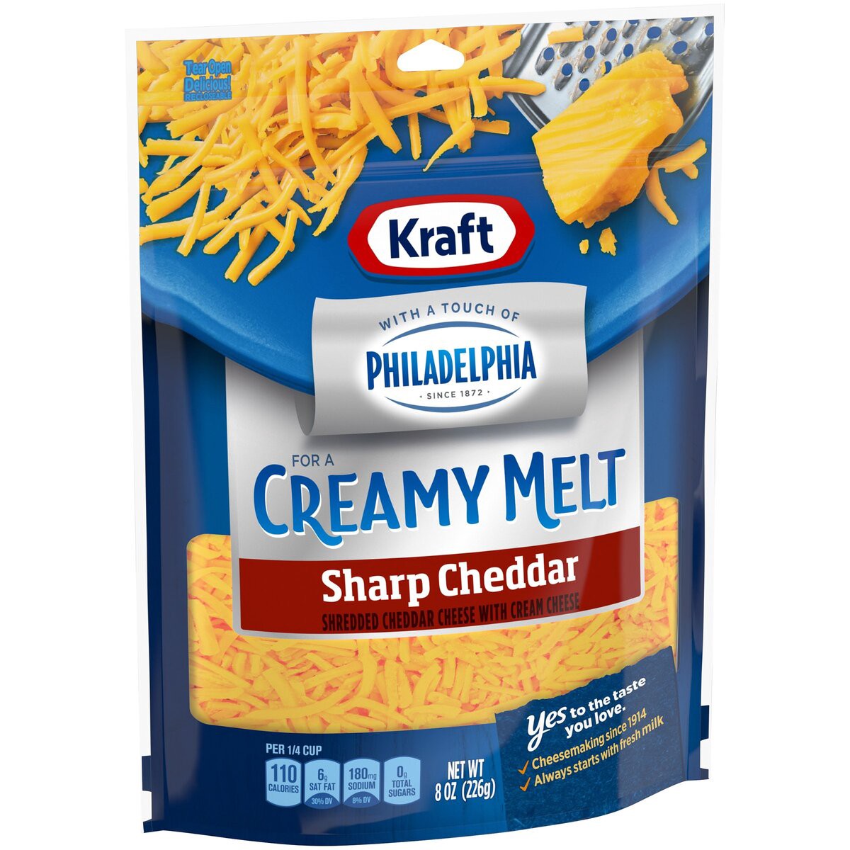 slide 5 of 8, Kraft Sharp Cheddar Shredded Cheese with a Touch of Philadelphia for a Creamy Melt, 8 oz Bag, 8 oz