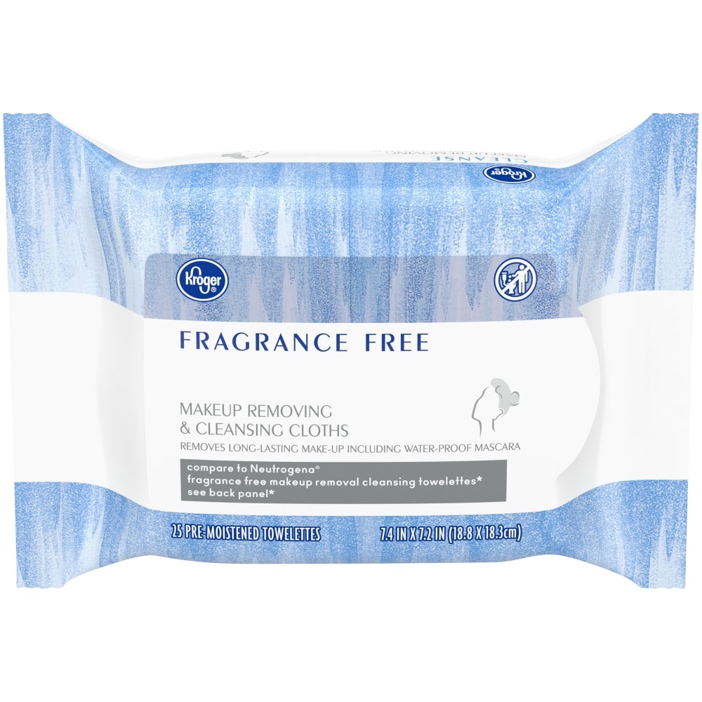 slide 1 of 1, Kroger Fragrance Free Makeup Removing & Cleansing Cloths, 25 ct