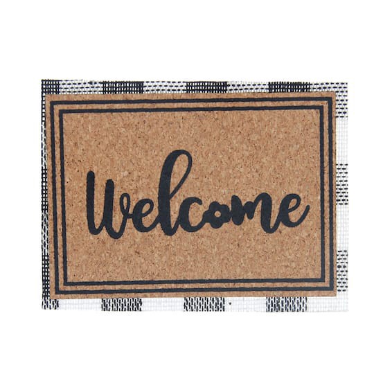 slide 1 of 3, Mini Plaid & Natural Welcome Doormat By Make Market, 2.95 in x 2.2 in