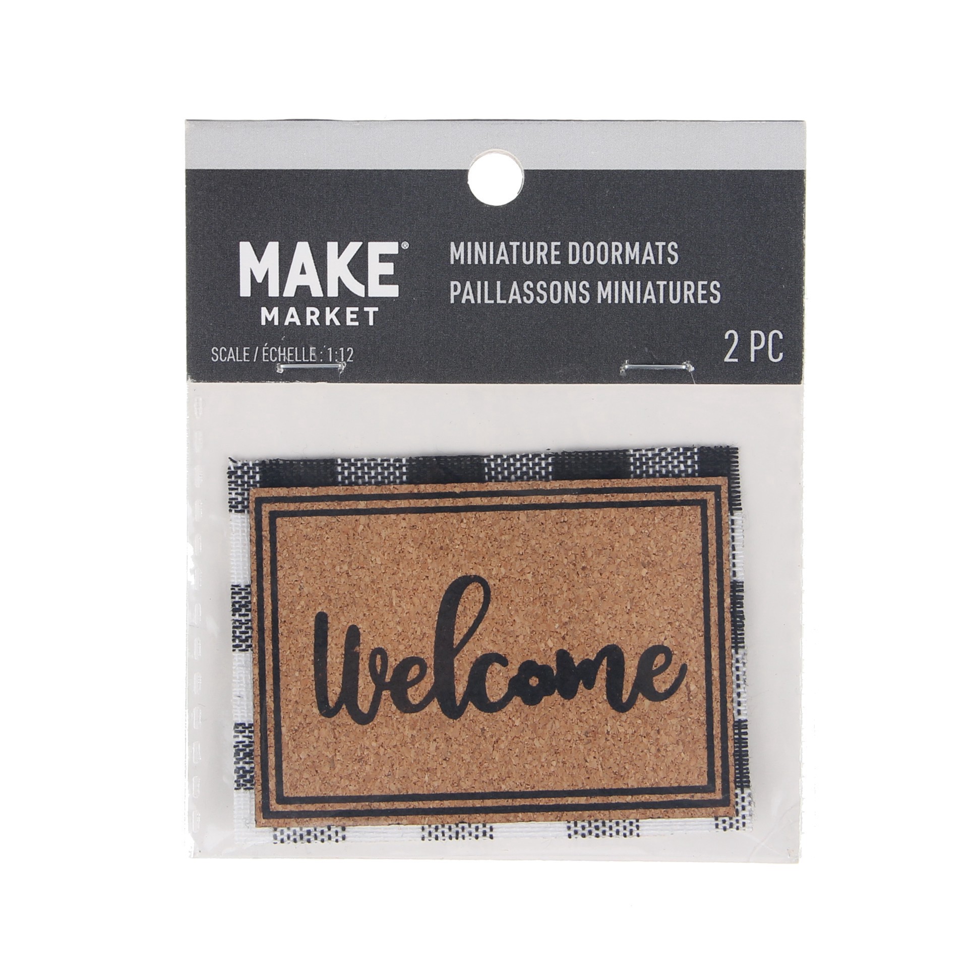 slide 3 of 3, Mini Plaid & Natural Welcome Doormat By Make Market, 2.95 in x 2.2 in