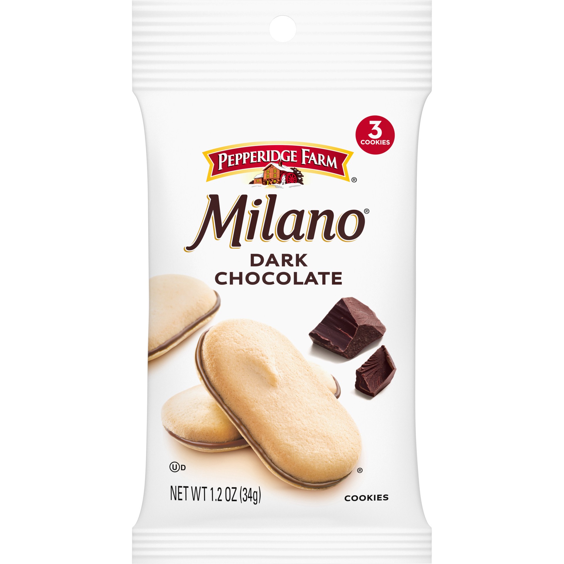 slide 1 of 5, Pepperidge Farm Milano Dark Chocolate Cookies, Single-Serve Pack of 3 Cookies, 1.2 oz