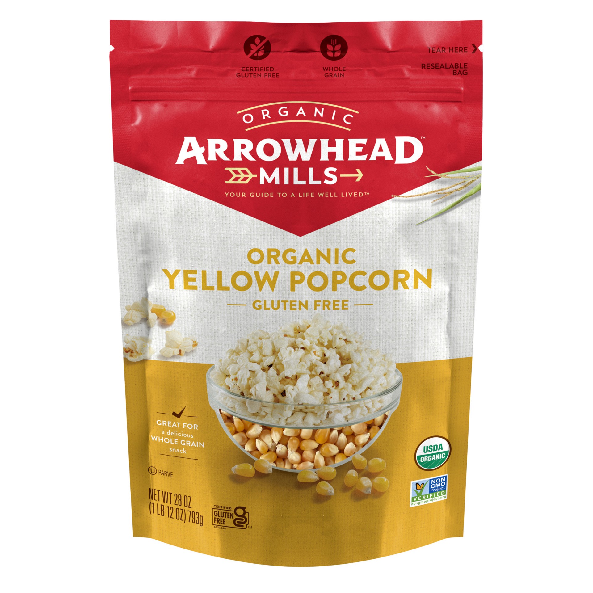 slide 1 of 9, Arrowhead Mills Whole Grain Organic Popcorn, 28 Oz Bag, 28 oz