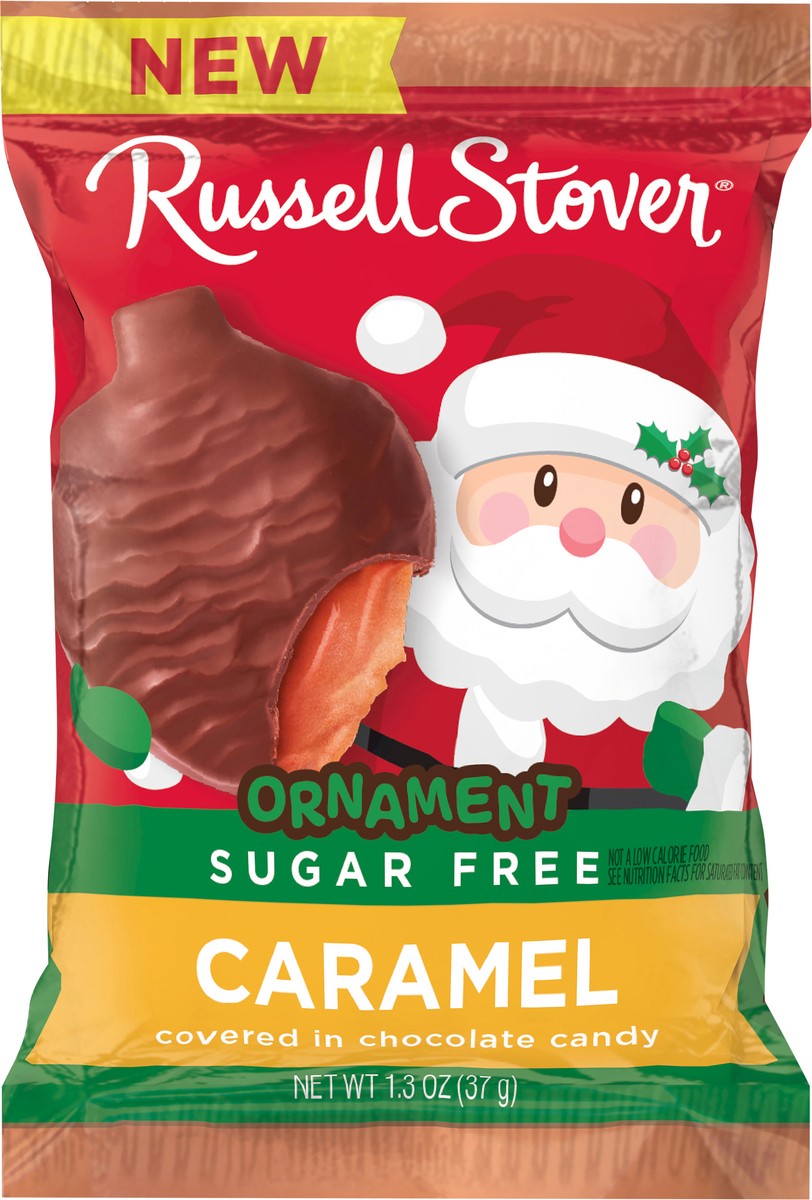 slide 9 of 10, RUSSELL STOVER Christmas Sugar Free Caramel Chocolate Candy Ornament, 1.3 oz., 1.3 oz