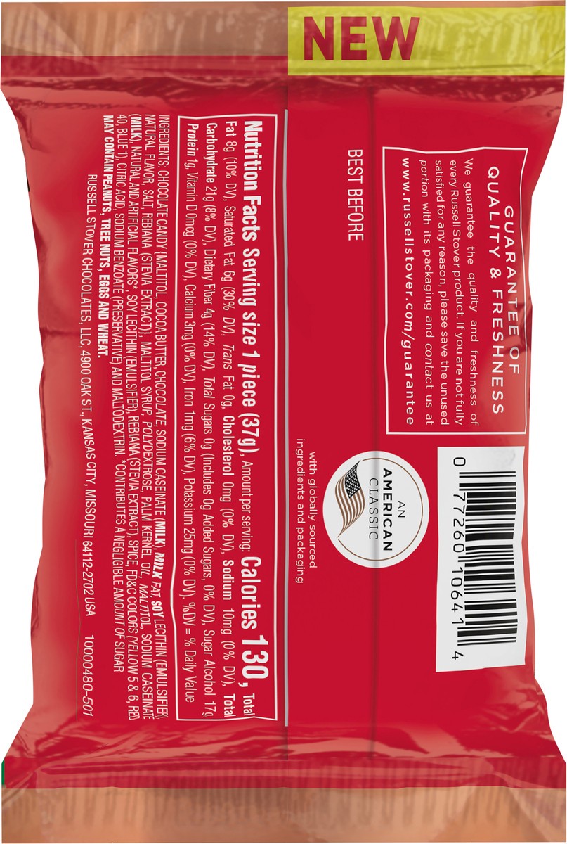 slide 5 of 10, RUSSELL STOVER Christmas Sugar Free Caramel Chocolate Candy Ornament, 1.3 oz., 1.3 oz