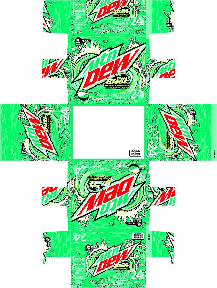 slide 5 of 11, Mountain Dew Baja Blast DEW With A Blast Of Natural & Artificial Tropical Lime Flavor 12 Fl Oz, 24 Count, 24 ct