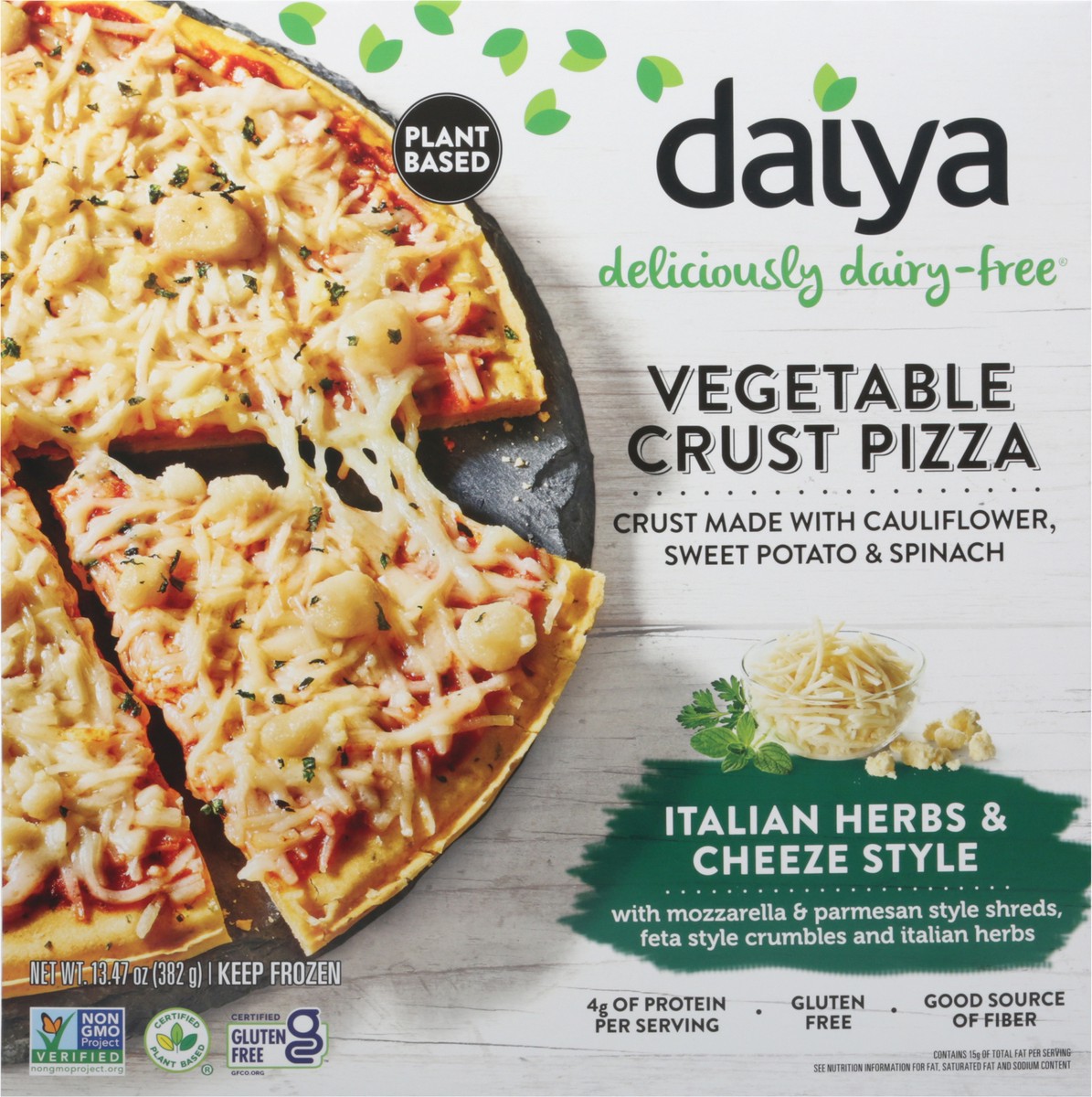 slide 1 of 9, Daiya Vegetable Crust Italian Herbs & Cheeze Style Pizza 13.47 oz, 1 ct