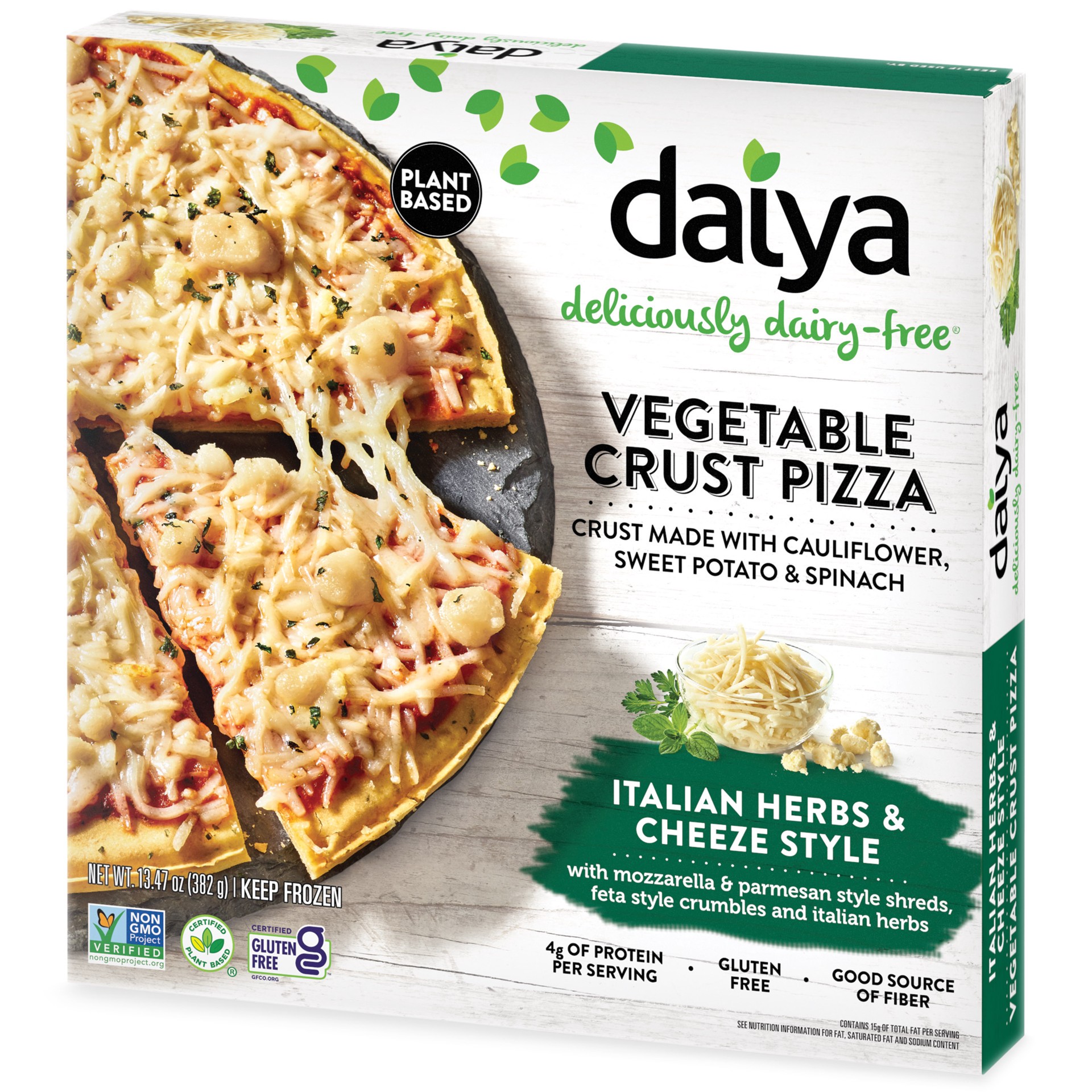 slide 1 of 9, Daiya Dairy Free Italian Herbs & Cheeze Style Vegetable Crust Gluten Free Pizza - 13.47 oz, 1 ct