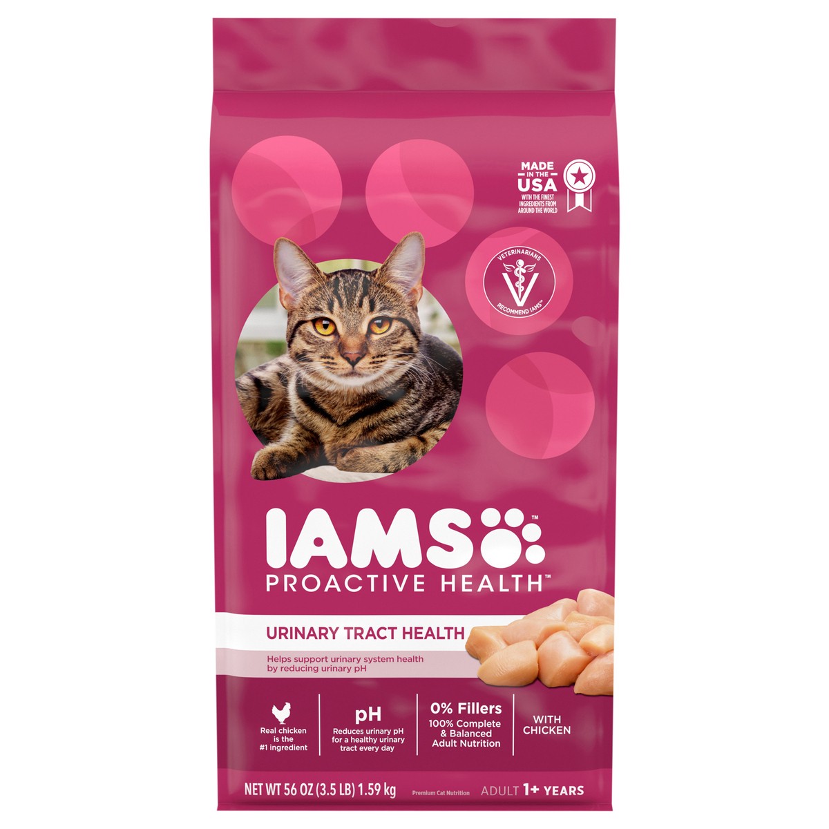 slide 1 of 9, IAMS PROACTIVE HEALTH Adult Urinary Tract Healthy Dry Cat Food with Chicken, 3.5 lb. Bag, 56 oz