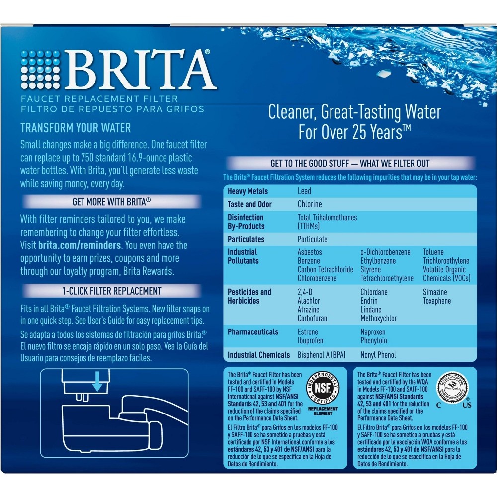 slide 5 of 6, Brita Tap Water Filtration System Replacement Filters For Faucets - Chrome, 2 ct