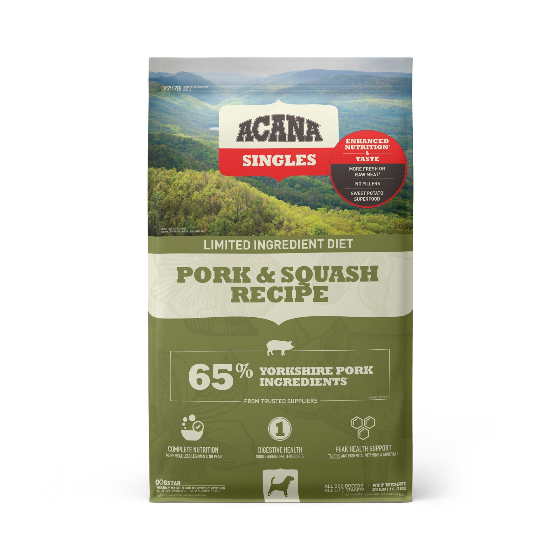 slide 1 of 1, ACANA Singles Limited Ingredient Diet Grain-Free High Protein Pork & Squash Dry Dog Food, 25 lb