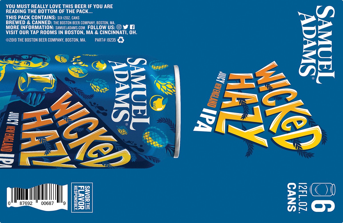 slide 5 of 8, Samuel Adams Wicked Hazy New England IPA Beer (12 fl. oz. Can, 6pk.), 6 ct; 12 oz