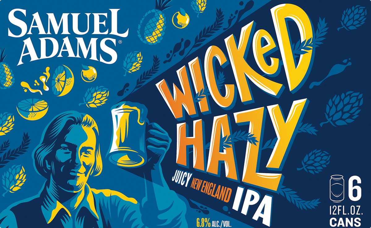 slide 2 of 8, Samuel Adams Wicked Hazy New England IPA Beer (12 fl. oz. Can, 6pk.), 6 ct; 12 oz