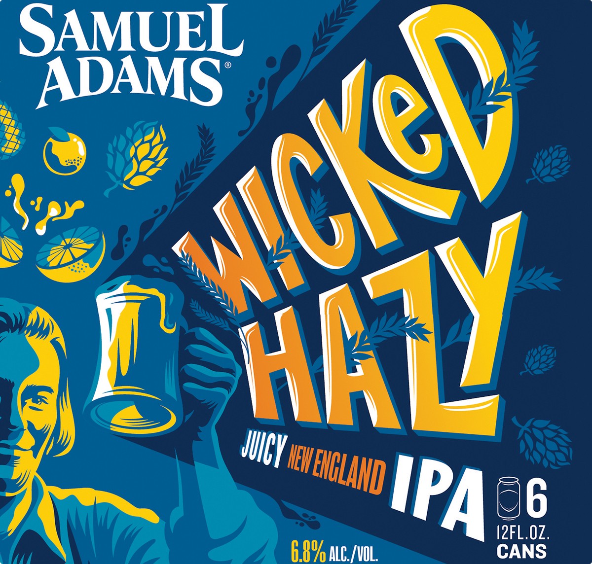 slide 7 of 8, Samuel Adams Wicked Hazy New England IPA Beer (12 fl. oz. Can, 6pk.), 6 ct; 12 oz