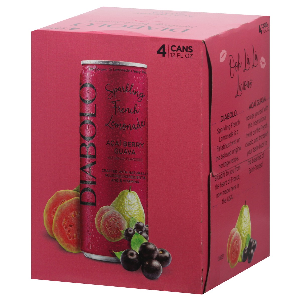 slide 4 of 11, DIABOLO Acai Berry Guava Sparkling French Lemonade 4 - 12 fl oz Cans, 4 ct