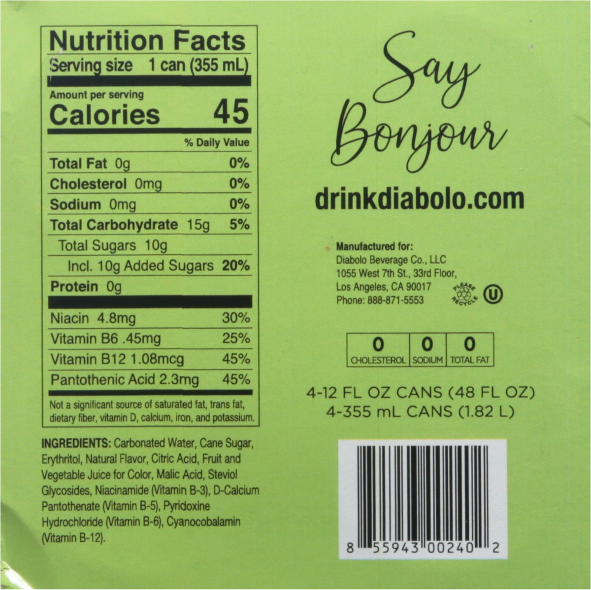 slide 9 of 11, DIABOLO Acai Berry Guava Sparkling French Lemonade 4 - 12 fl oz Cans, 4 ct