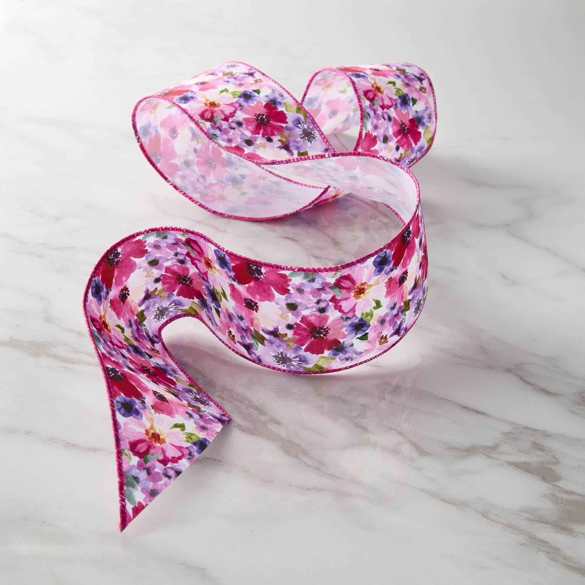 slide 2 of 2, 2.5" X 3yd. Wired Purple Floral Ribbon By Celebrate It Classic, 2.5 in x 3 yd