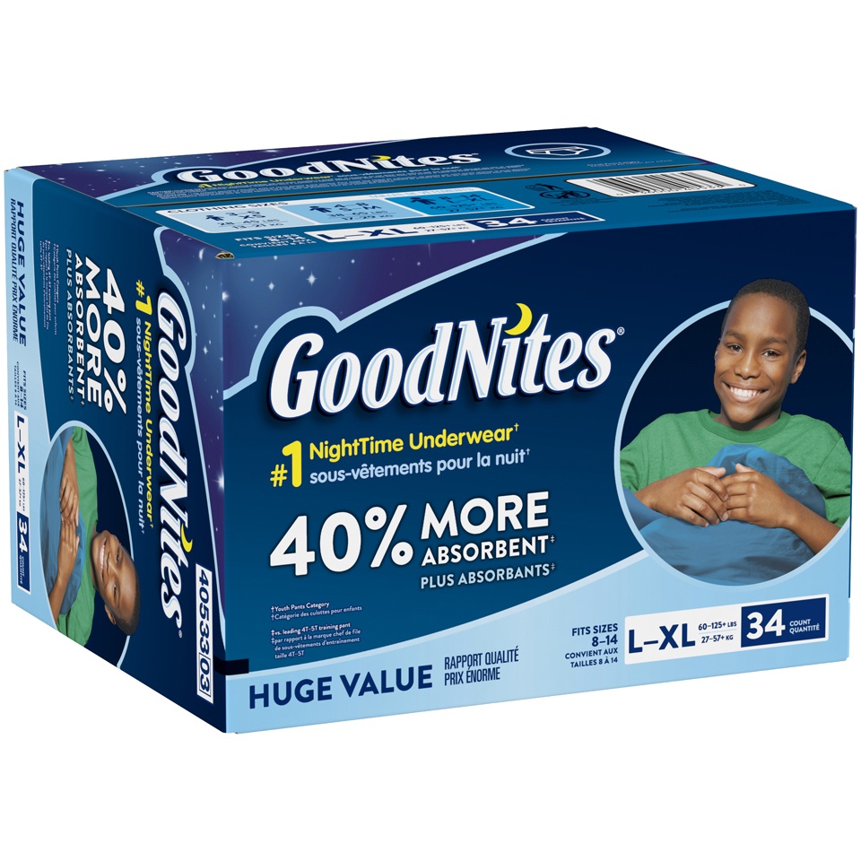 Goodnites Boys' Nighttime Bedwetting Underwear, Giga Pack, XS, S/M, L, XL |  44-28 Count