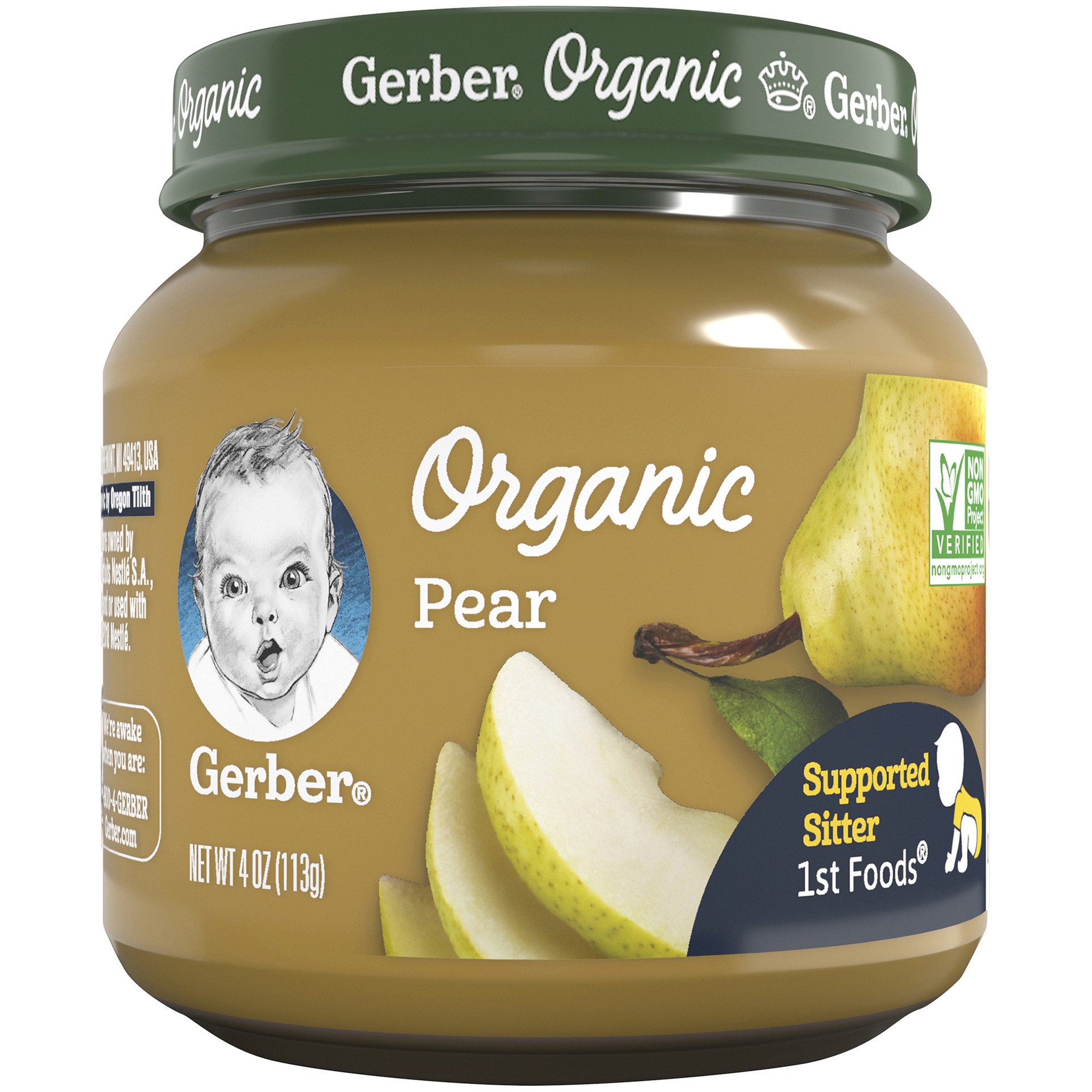 slide 1 of 13, Gerber 1st Foods Organic Pear Baby Food, 4 oz Jars, 10 Count, 4 oz