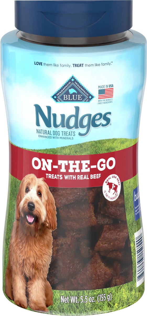 slide 5 of 8, Blue Buffalo Nudges On The Go Natural Dog Treats, Beef 5.5oz Reusable Container, 5.5 oz