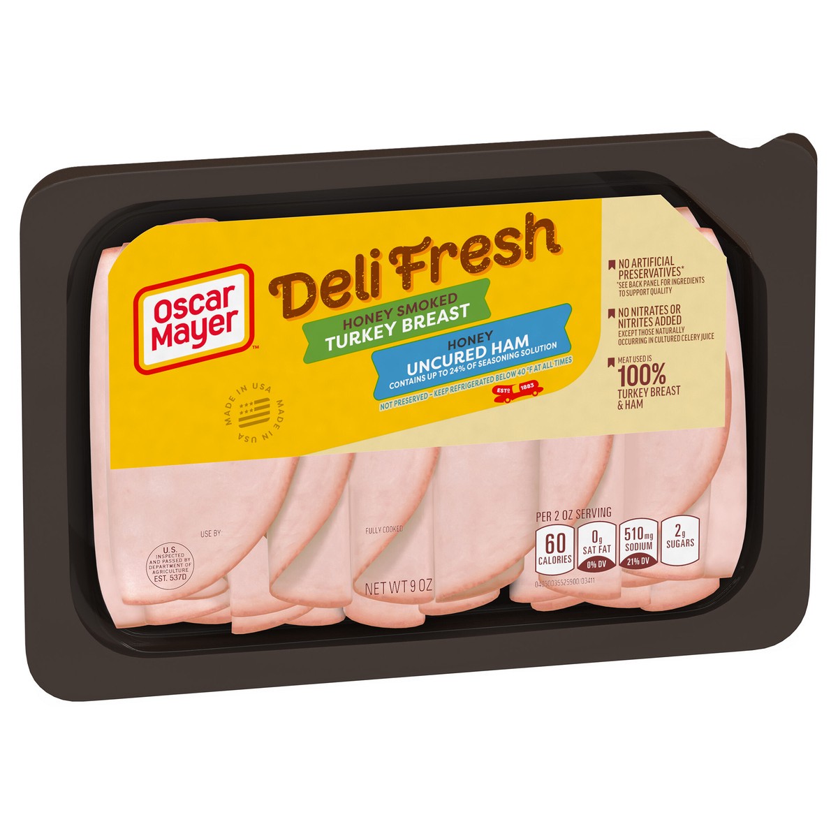 slide 6 of 9, Oscar Mayer Deli Fresh Honey Smoked Turkey Breast & Honey Uncured Ham Sliced Lunch Meat Variety Pack, 9 oz. Tray, 9 oz