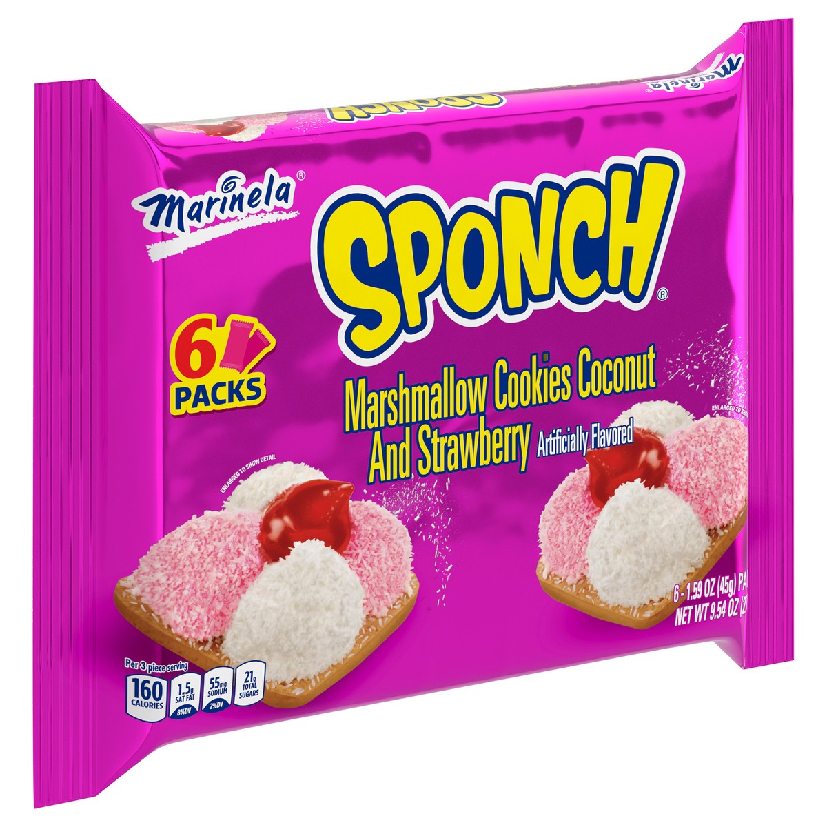 slide 3 of 9, Marinela Sponch Marshmallow Cookies with Coconut and Strawberry, 6 count, 9.54 oz, 9.54 oz